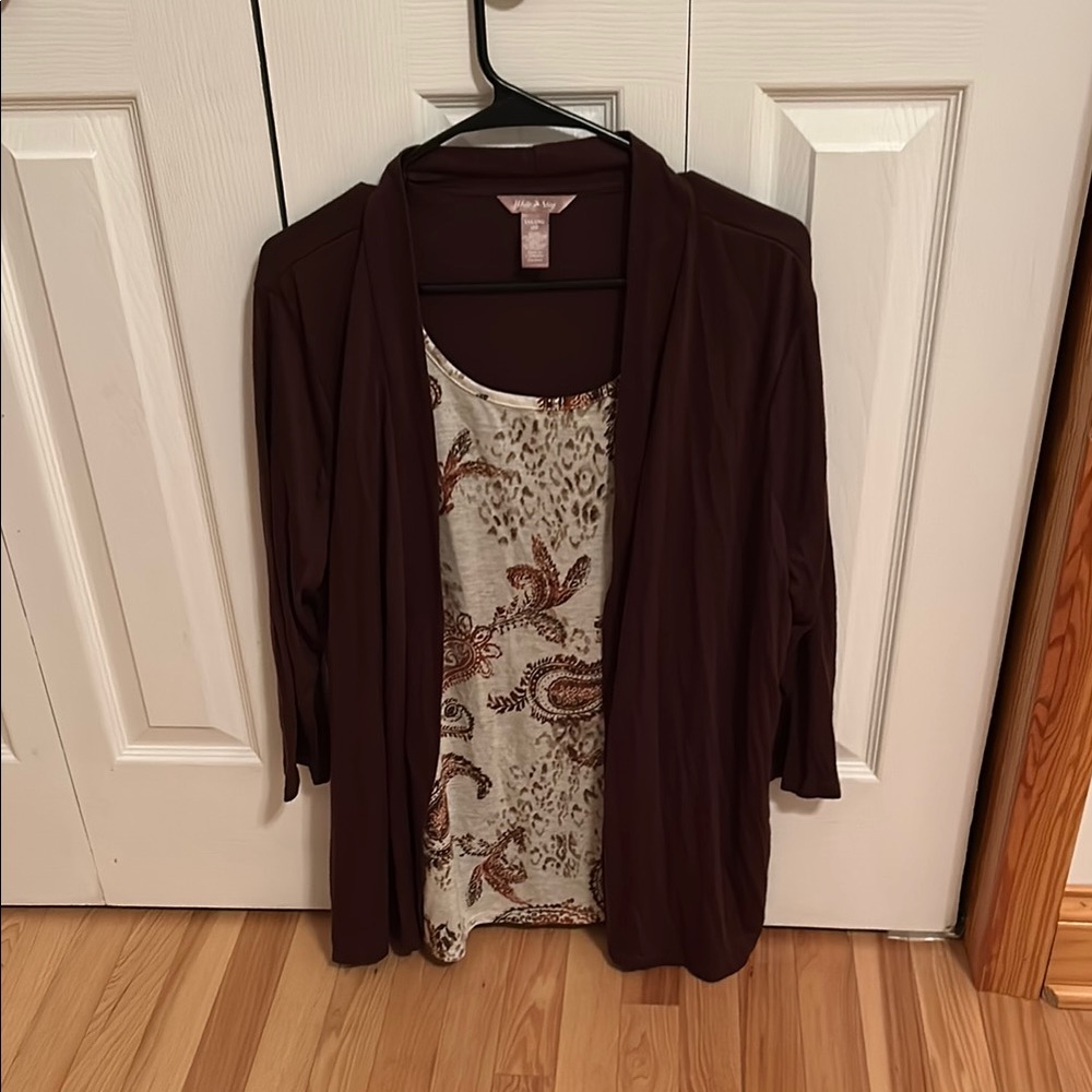 White Stag Brown Cardigan with Patterned Tank